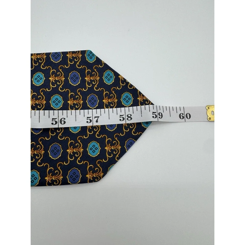 Giacomo‎ De Senece Italian Silk Tie Navy Blue Gold Medallion Made In Italy